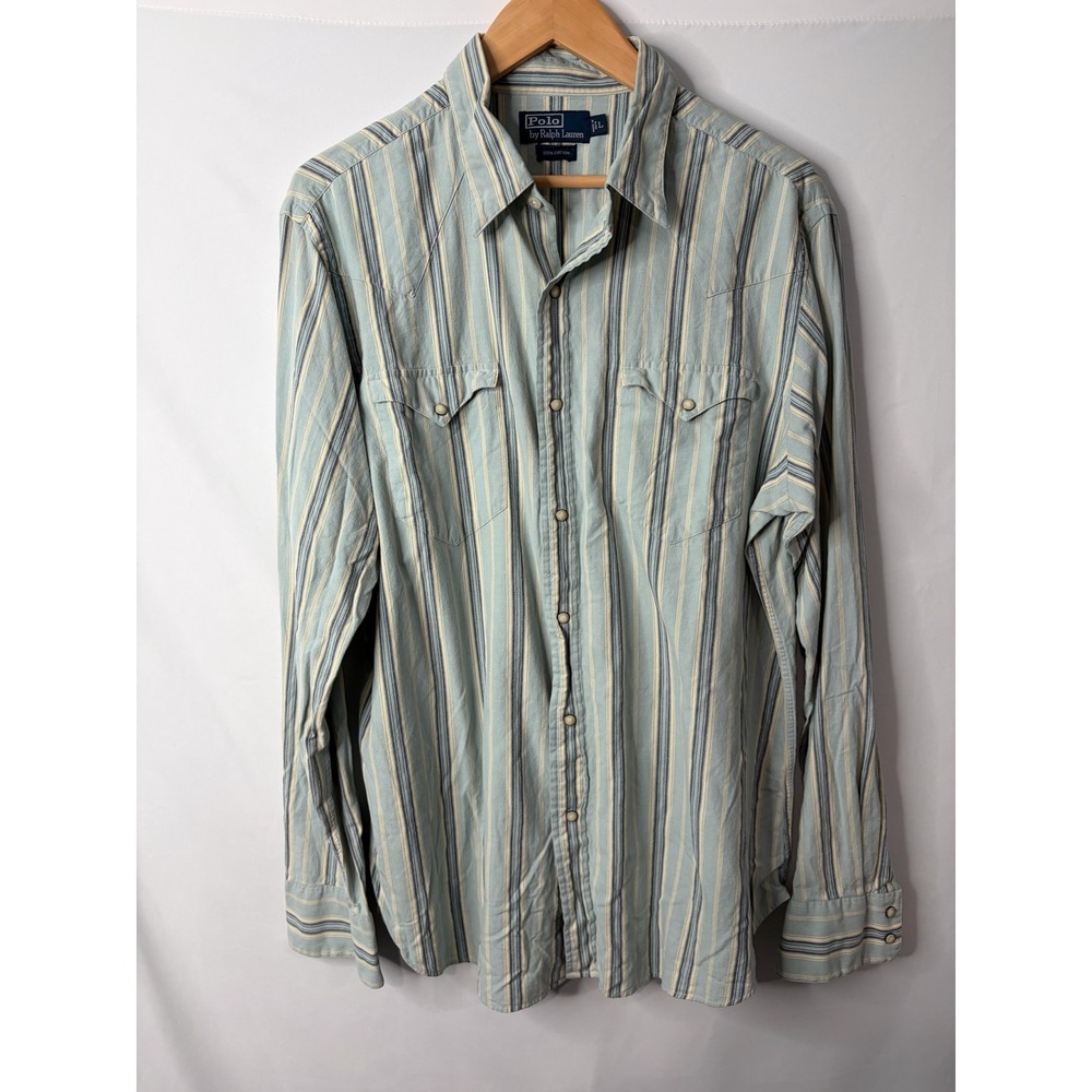 VTG Polo Ralph Lauren Pearl Snap Long Sleeve Shirt Mens Large Plaid 90's Western